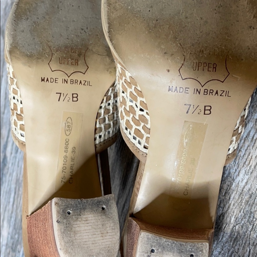 Wild Pair Boho Leather Slip On Basketweave Mule Heels Tan 7.5B - Picture 12 of 15